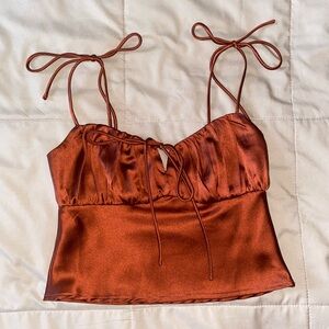 Princess Polly Tie Sleeve Top - Brown? Rusty Orange?